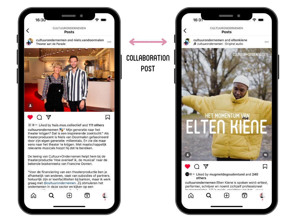 Screenshots van collaboration posts